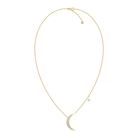 Collar Luna y Estrella Diamantes en Oro Amarillo 18K