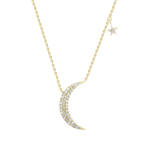 Collar Luna y Estrella Diamantes en Oro Amarillo 18K