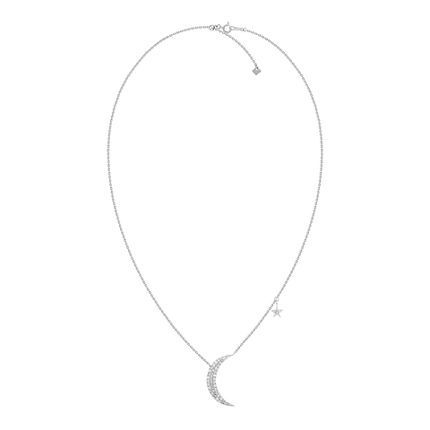 Collar Luna y Estrella Diamantes en Oro Blanco 18K