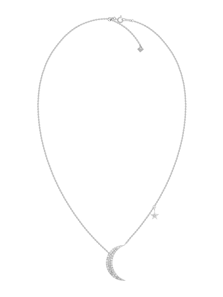 Collar Luna y Estrella Diamantes en Oro Blanco 18K 2
