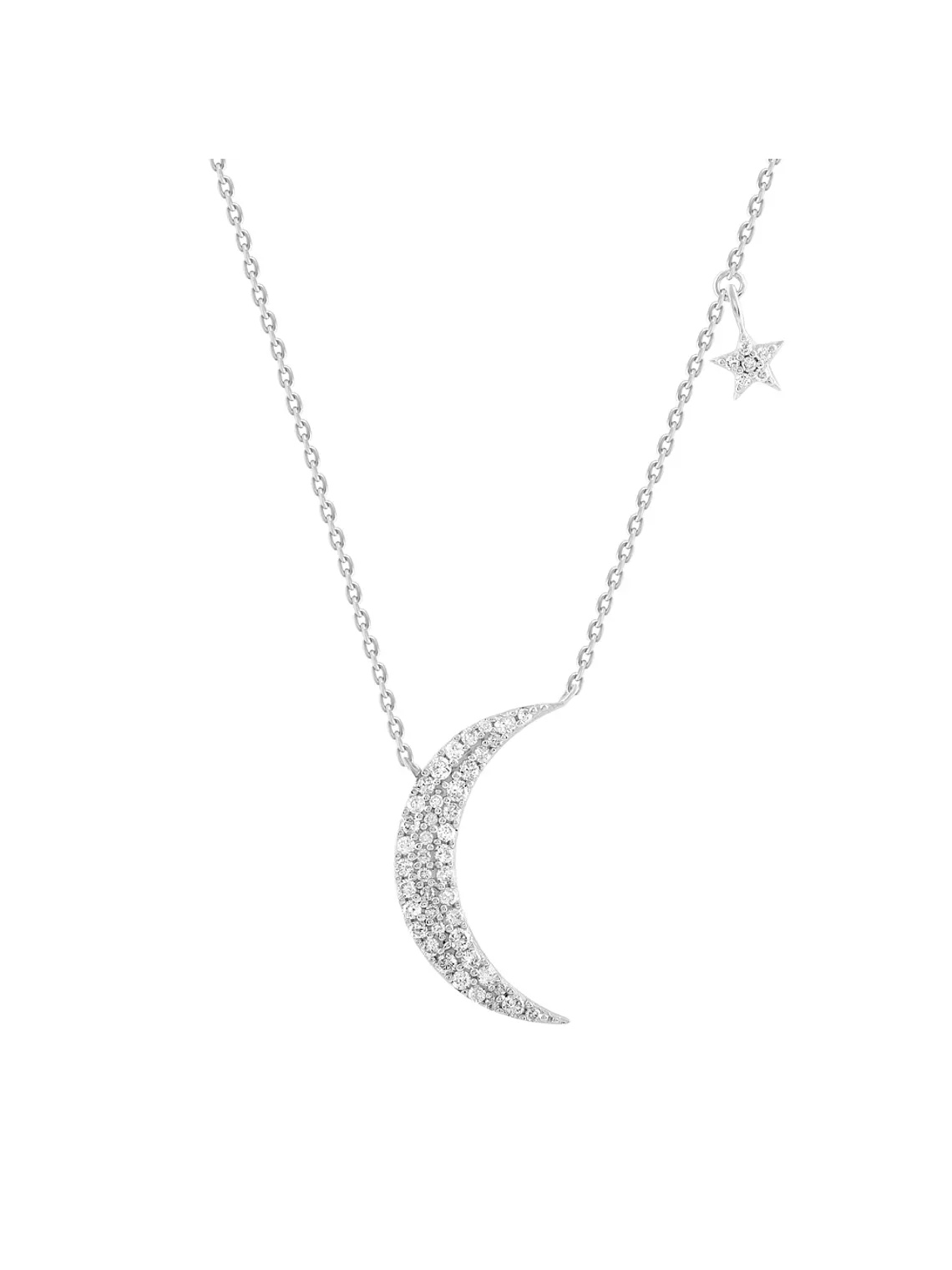 Collar Luna y Estrella Diamantes en Oro Blanco 18K 1