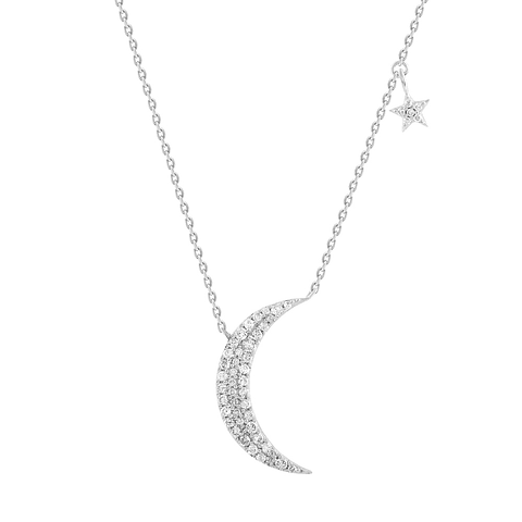 Collar Luna y Estrella Diamantes en Oro Blanco 18K