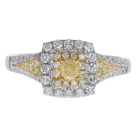 Anillo Solitario Diamante Fancy Yellow Natural Oro Blanco 18k