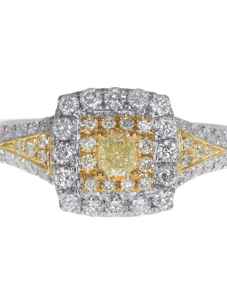 Anillo Solitario Diamante Fancy Yellow Natural Oro Blanco 18k 1