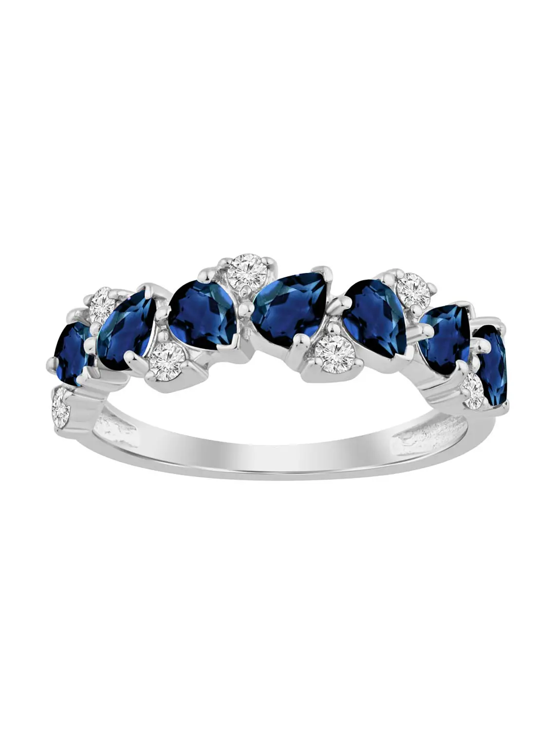 Anillo Cintillo Zafiros Azules y Diamantes Oro Blanco 18K 1