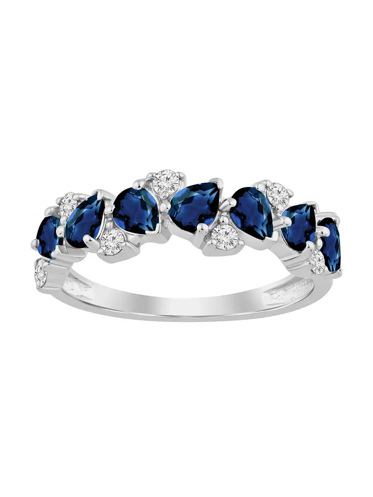 Anillo Cintillo Zafiros Azules y Diamantes Oro Blanco 18K 1