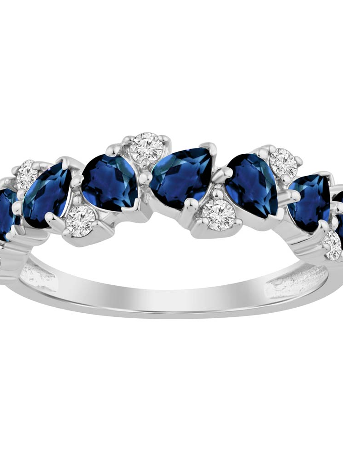 Anillo Cintillo Zafiros Azules y Diamantes Oro Blanco 18K 1