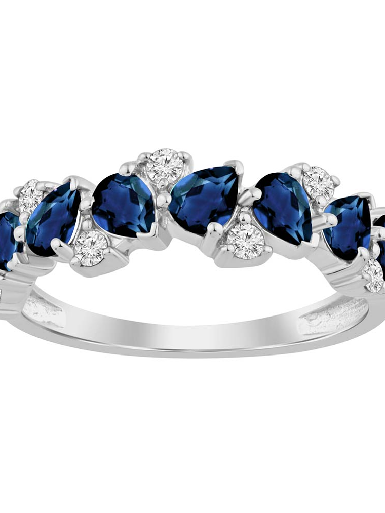 Anillo Cintillo Zafiros Azules y Diamantes Oro Blanco 18K 1