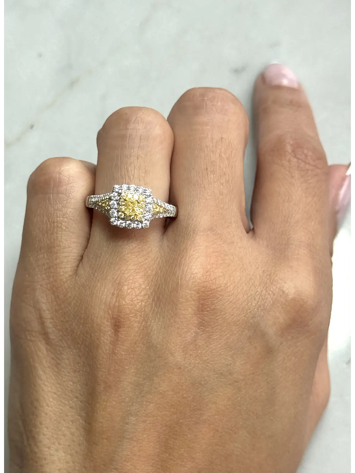 Anillo Solitario Diamante Fancy Yellow Natural Oro Blanco 18k 2