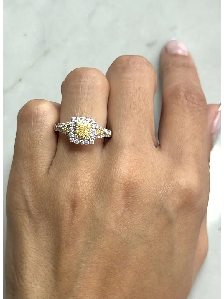 Anillo Solitario Diamante Fancy Yellow Natural Oro Blanco 18k 2