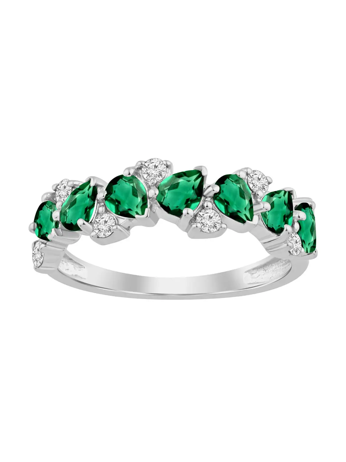 Anillo Cintillo Esmeraldas y Diamantes Oro Blanco 18K 1