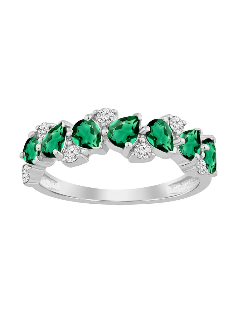 Anillo Cintillo Esmeraldas y Diamantes Oro Blanco 18K 1