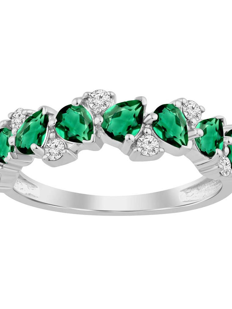 Anillo Cintillo Esmeraldas y Diamantes Oro Blanco 18K 1