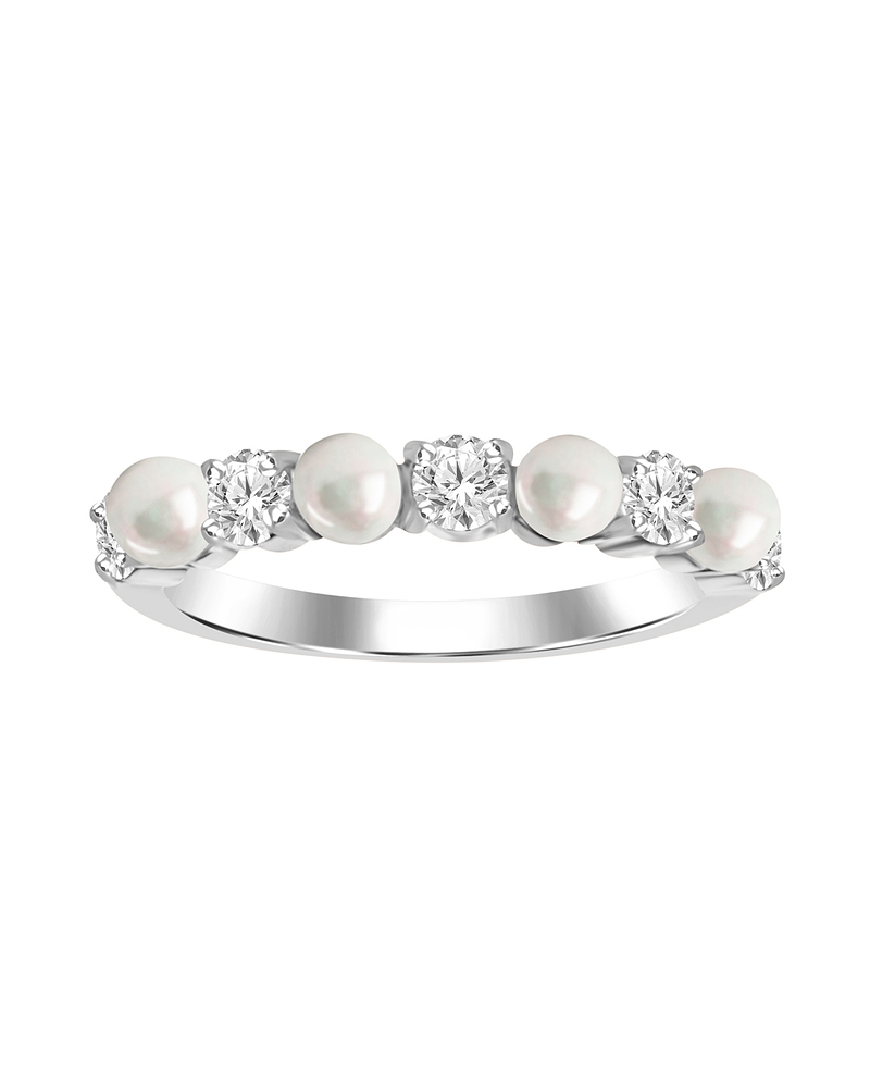 Anillo con Perla y Diamantes Naturales en Oro Blanco 18K