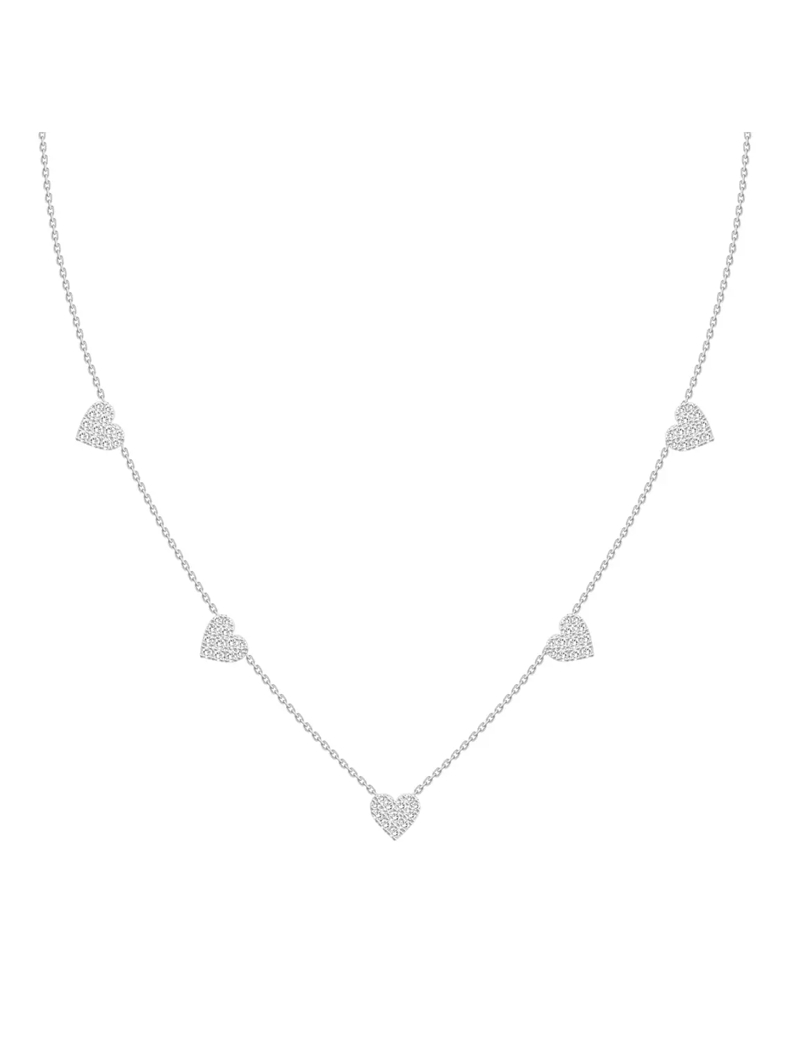Collar 5 Corazones Diamantes Colgantes en Oro Blanco 18K 1