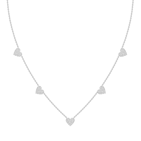 Collar 5 Corazones Diamantes Colgantes en Oro Blanco 18K