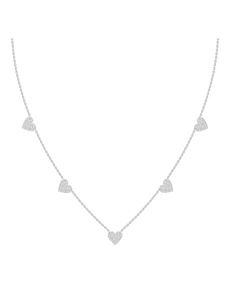 Collar 5 Corazones Diamantes Colgantes en Oro Blanco 18K 1
