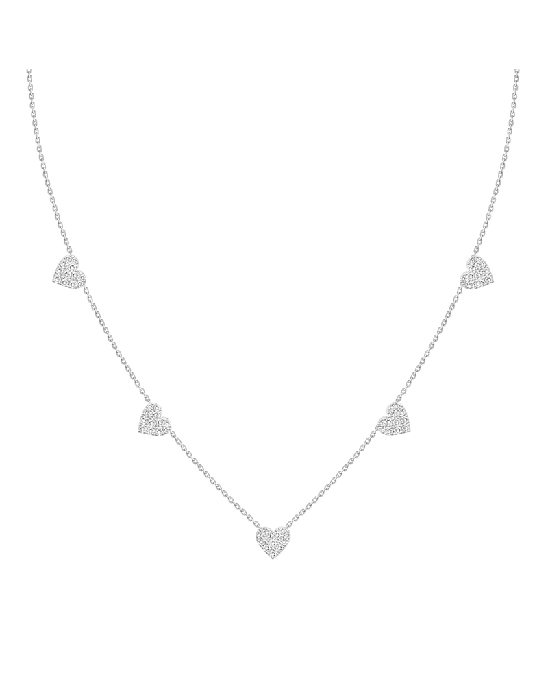 Collar 5 Corazones Diamantes Colgantes en Oro Blanco 18K