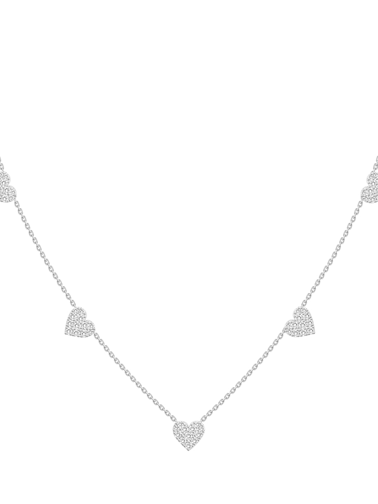 Collar 5 Corazones Diamantes Colgantes en Oro Blanco 18K 1