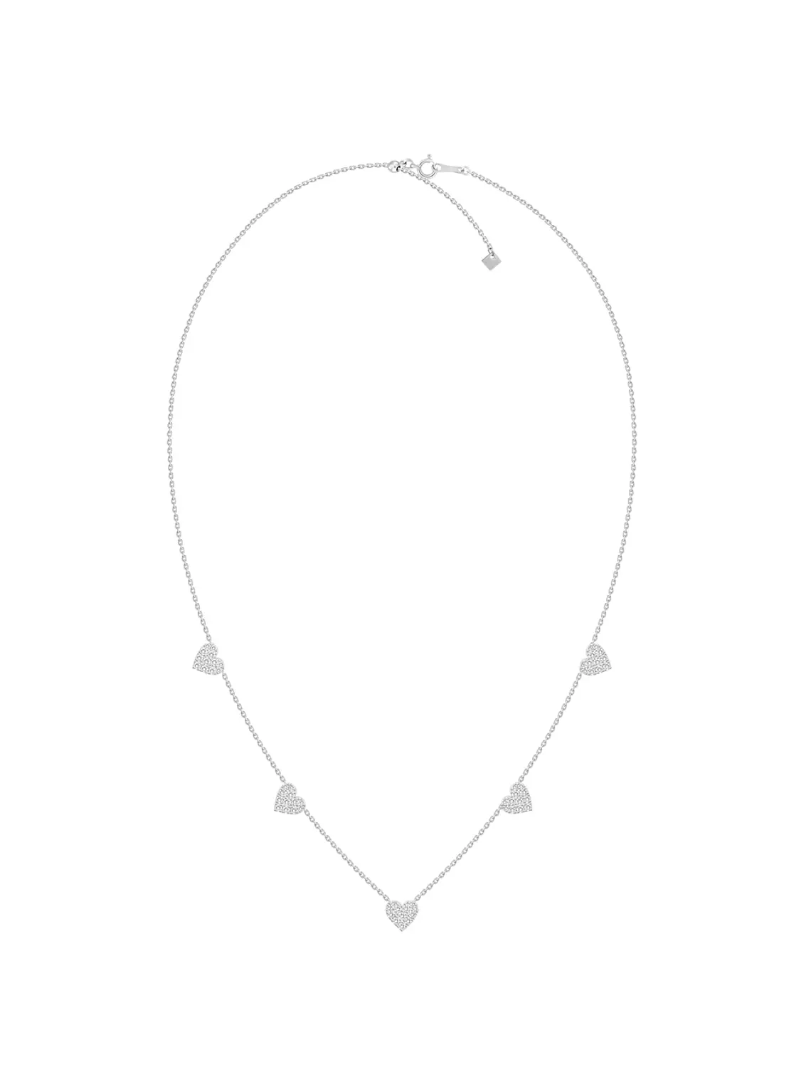 Collar 5 Corazones Diamantes Colgantes en Oro Blanco 18K 2