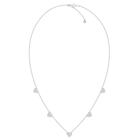 Collar 5 Corazones Diamantes Colgantes en Oro Blanco 18K