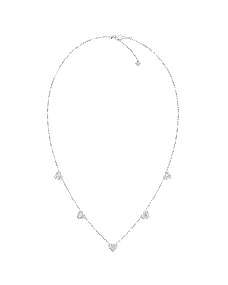 Collar 5 Corazones Diamantes Colgantes en Oro Blanco 18K