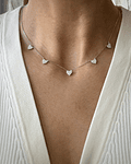 Collar 5 Corazones Diamantes Colgantes en Oro Blanco 18K