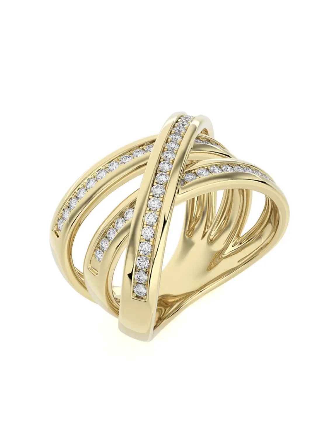 Anillo Cintillo Moderno Multi Capas Diamantes Oro Amarillo 18K 2