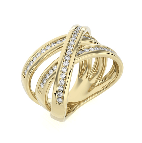 Anillo Cintillo Moderno Multi Capas Diamantes Oro Amarillo 18K