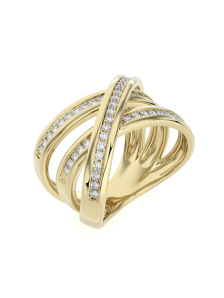 Anillo Cintillo Moderno Multi Capas Diamantes Oro Amarillo 18K 2
