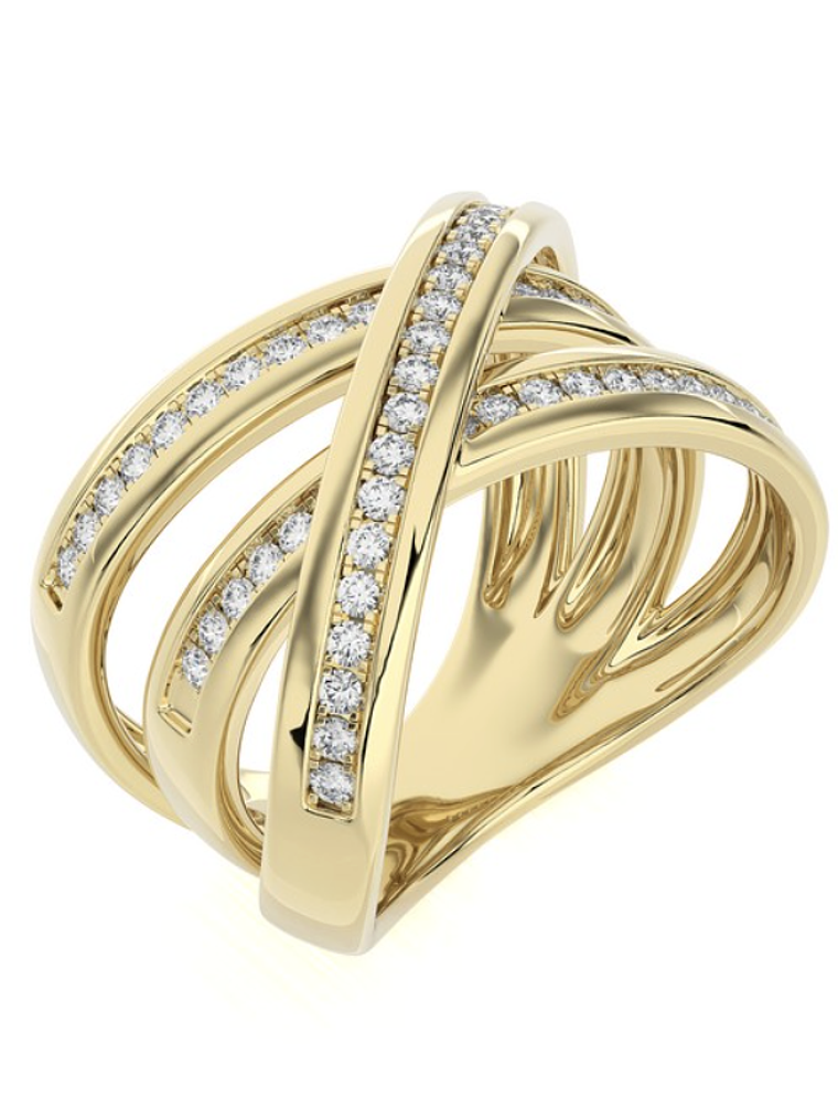 Anillo Cintillo Moderno Multi Capas Diamantes Oro Amarillo 18K 2