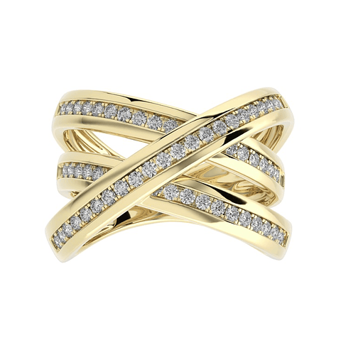 Anillo Cintillo Moderno Multi Capas Diamantes Oro Amarillo 18K