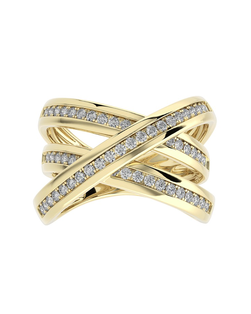 Anillo Cintillo Moderno Multi Capas Diamantes Oro Amarillo 18K