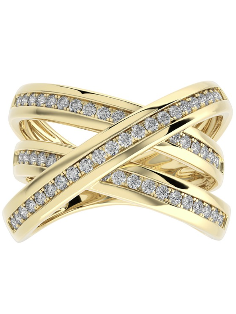 Anillo Cintillo Moderno Multi Capas Diamantes Oro Amarillo 18K 1