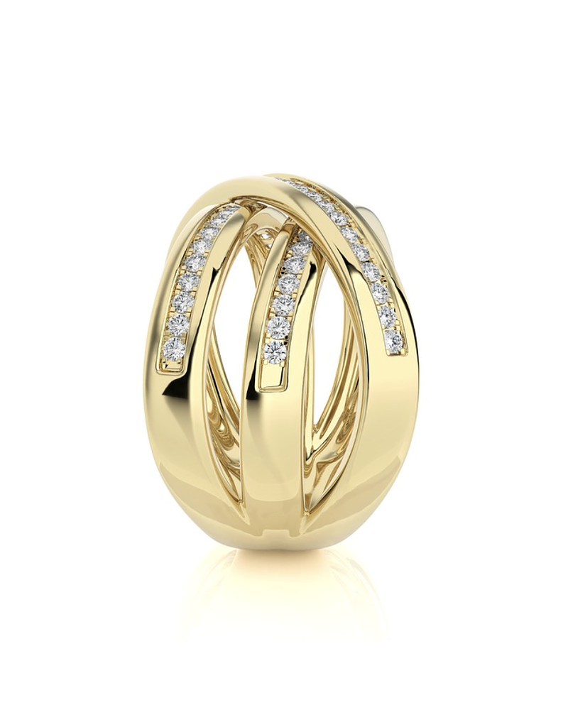 Anillo Cintillo Moderno Multi Capas Diamantes Oro Amarillo 18K