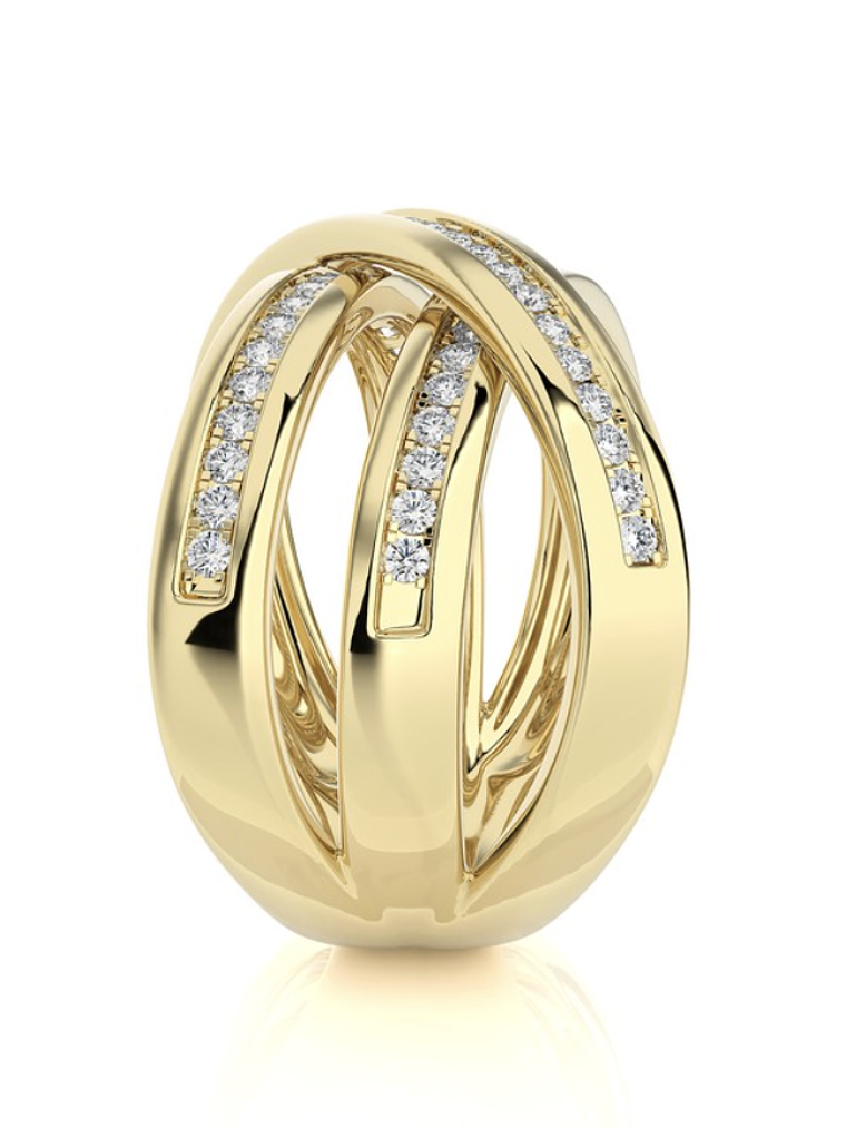 Anillo Cintillo Moderno Multi Capas Diamantes Oro Amarillo 18K 3