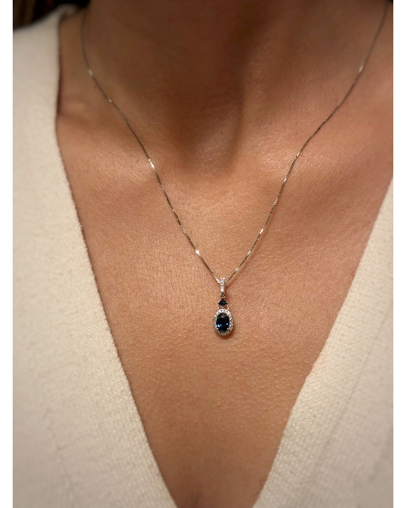 Collar Zafiros y Diamantes en Oro Blanco 18K