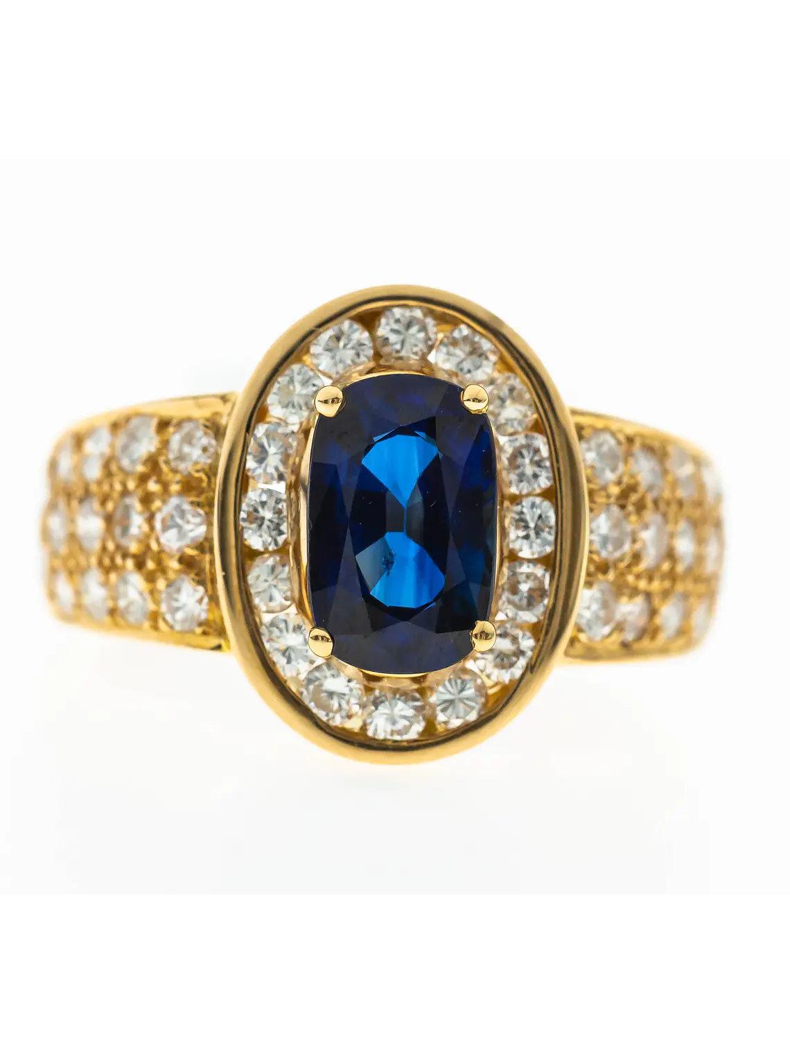 Gran Anillo Solitario Zafiro Azul Halo de Diamantes Naturales 1