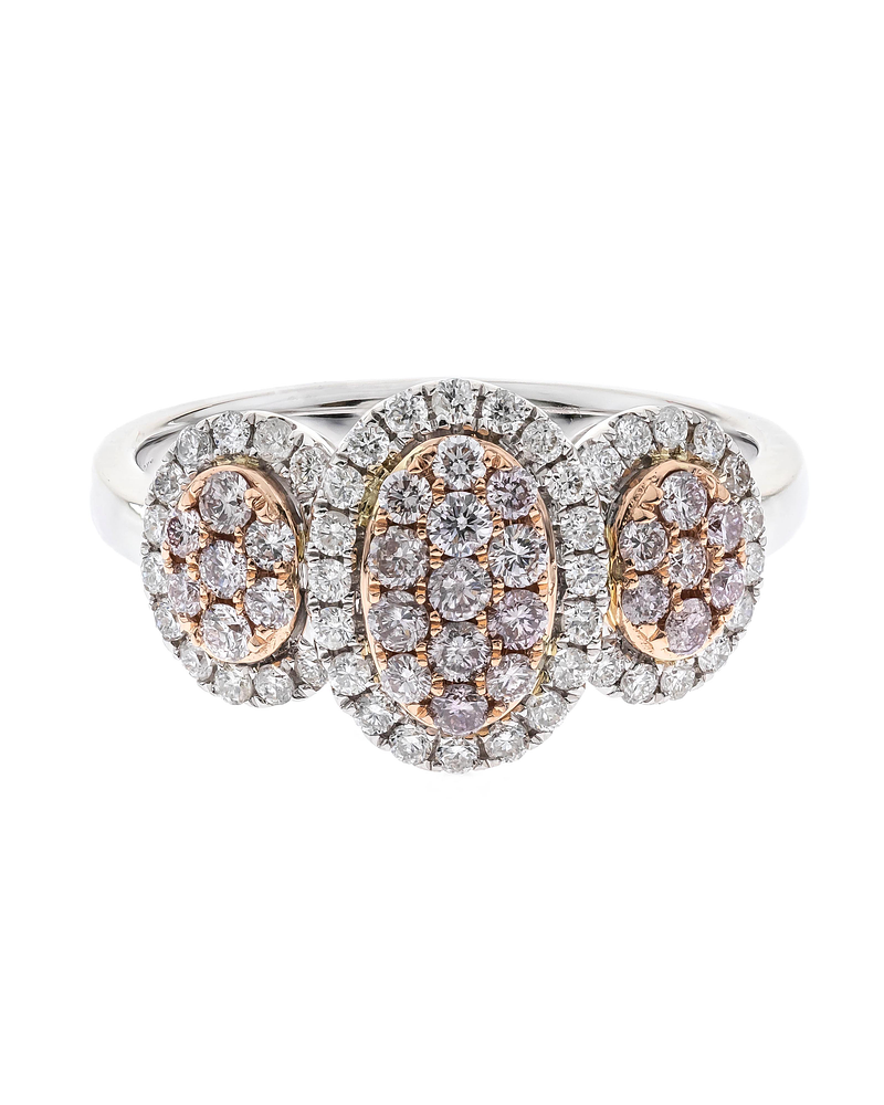 Anillo Tricillo Ovalado Diamantes Rosados Naturales Oro Blanco 18K
