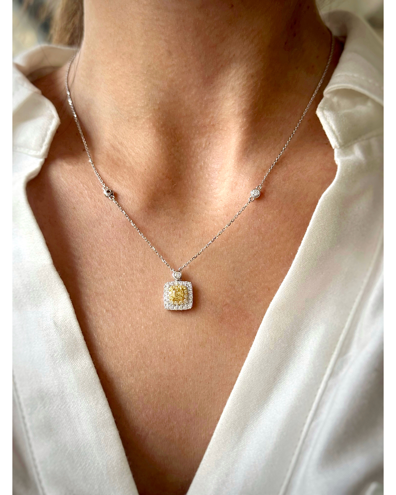 Exclusivo Collar Diamante Fancy Yellow Natural Oro Blanco 18k
