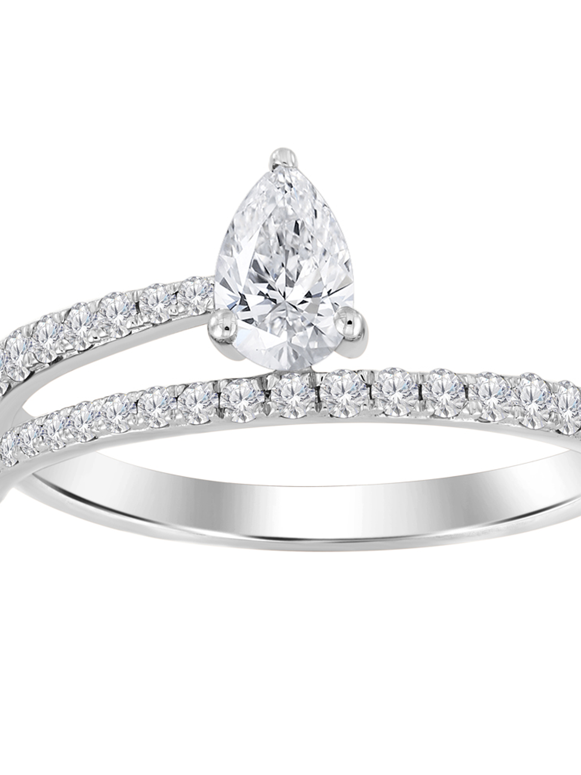 Anillo de Compromiso Diamante Natural Corte Gota (Pera) en Oro Blanco 18K Doble Cintillo de Pavé 1