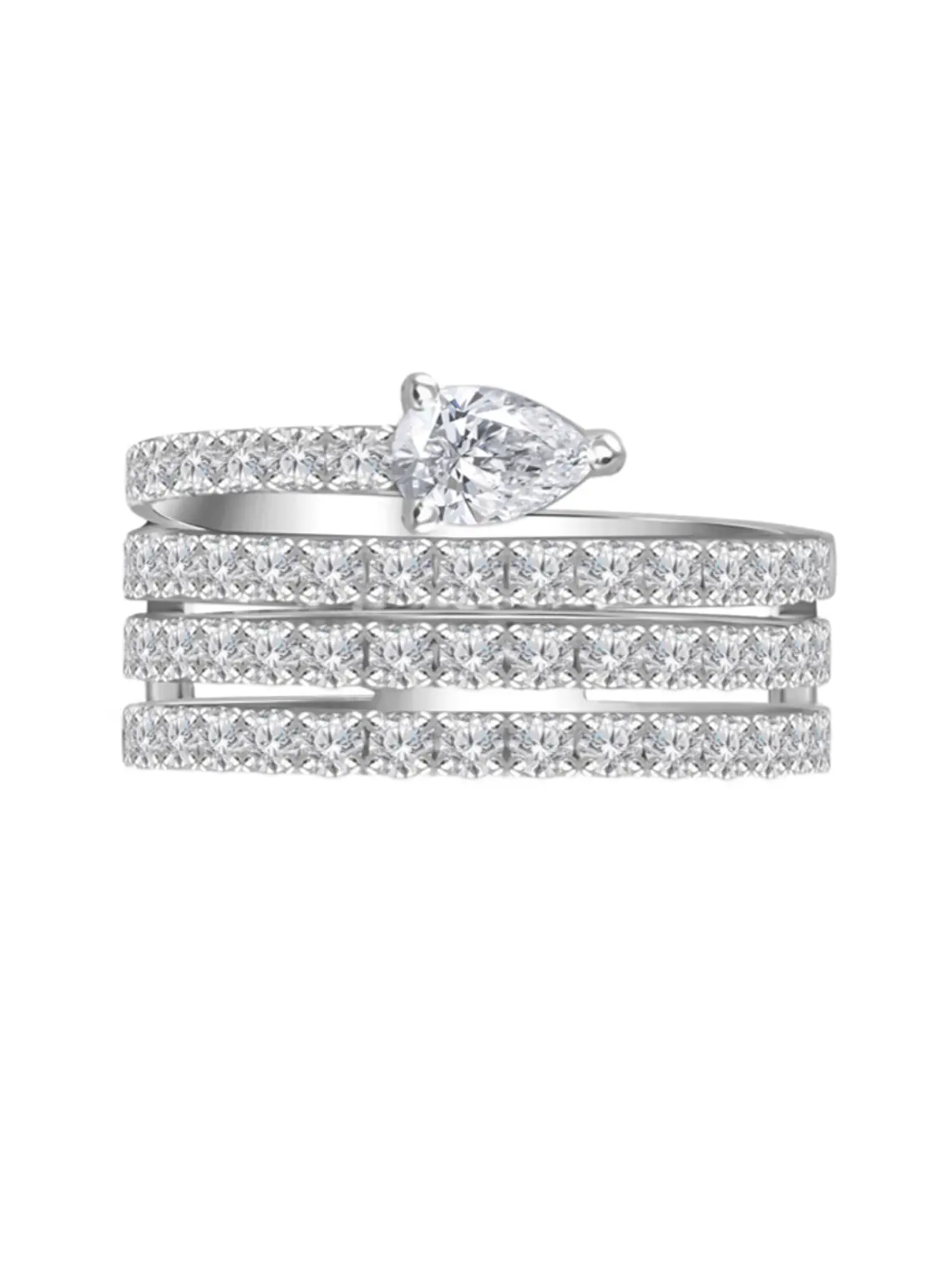 Anillo Serpiente (En Espiral) de Lujo con 1.36 Ct de Diamantes Naturales y Diamante Corte Pera en Oro Blanco 18K 1