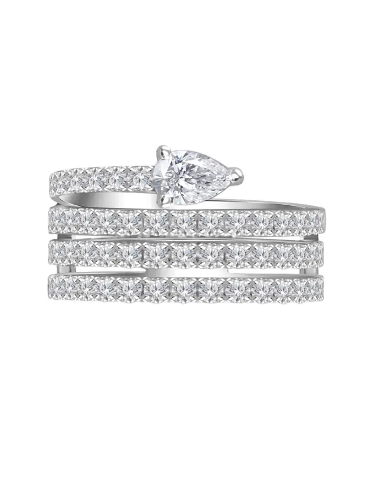Anillo Serpiente (En Espiral) de Lujo con 1.36 Ct de Diamantes Naturales y Diamante Corte Pera en Oro Blanco 18K 1