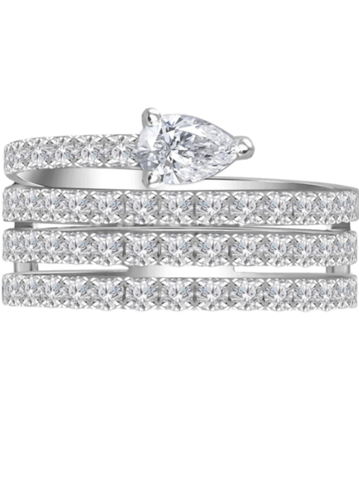 Anillo Serpiente (En Espiral) de Lujo con 1.36 Ct de Diamantes Naturales y Diamante Corte Pera en Oro Blanco 18K 1