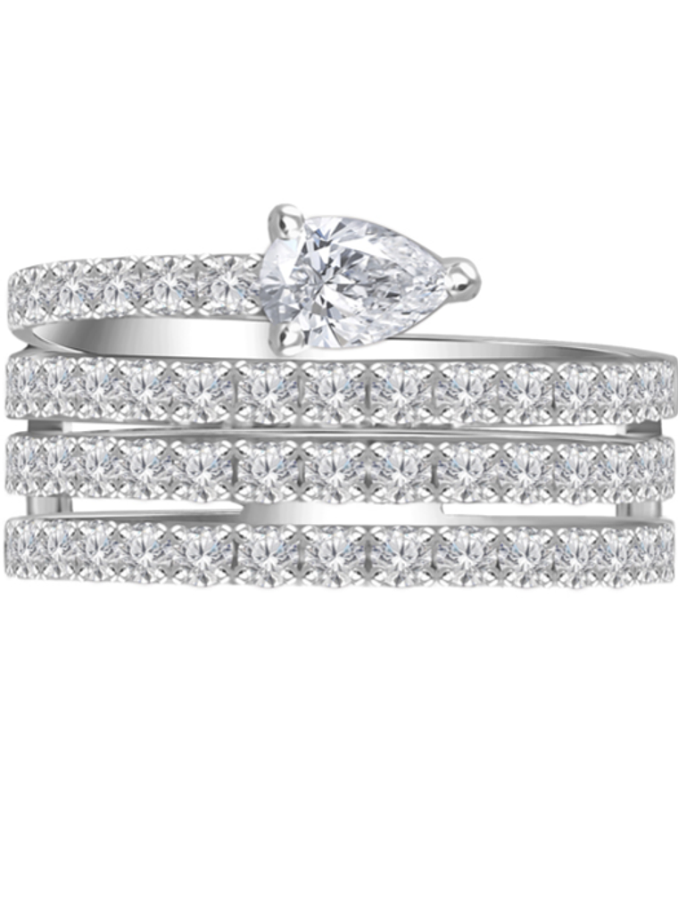 Anillo Serpiente (En Espiral) de Lujo con 1.36 Ct de Diamantes Naturales y Diamante Corte Pera en Oro Blanco 18K 1