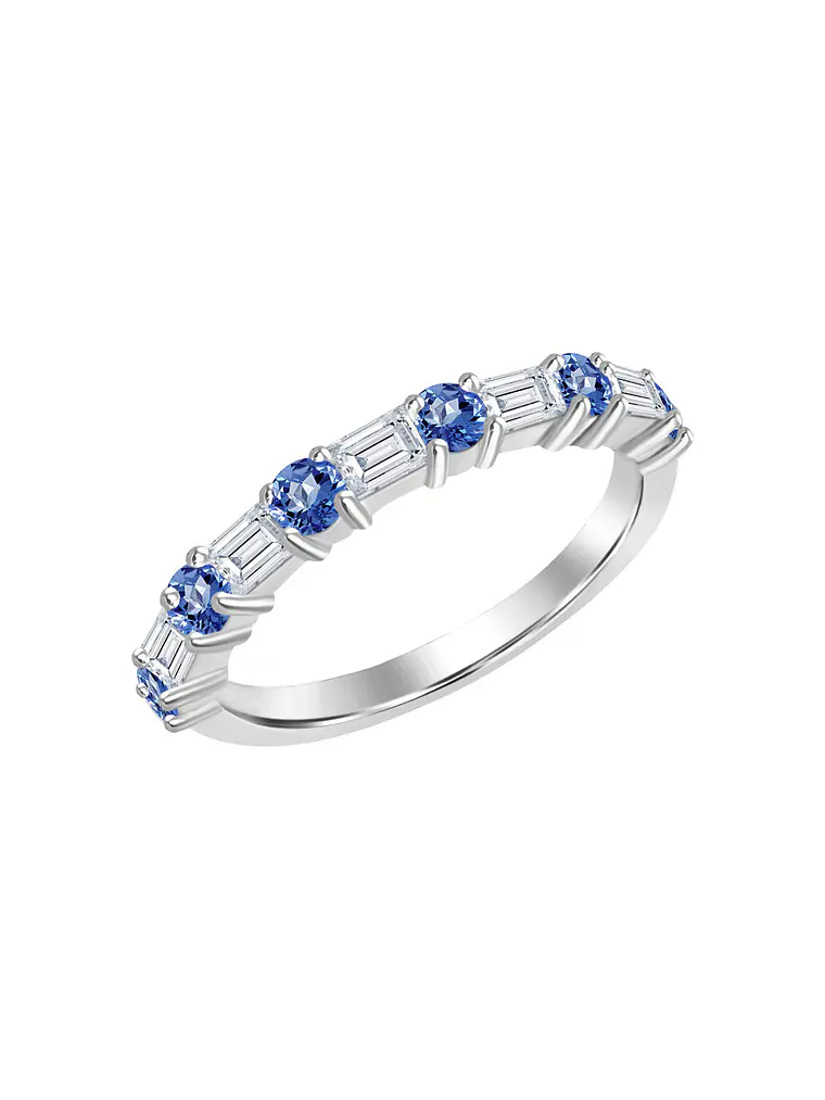 Anillo Cintillo Zafiros y Diamantes Baguette Naturales Oro Blanco 18K 2