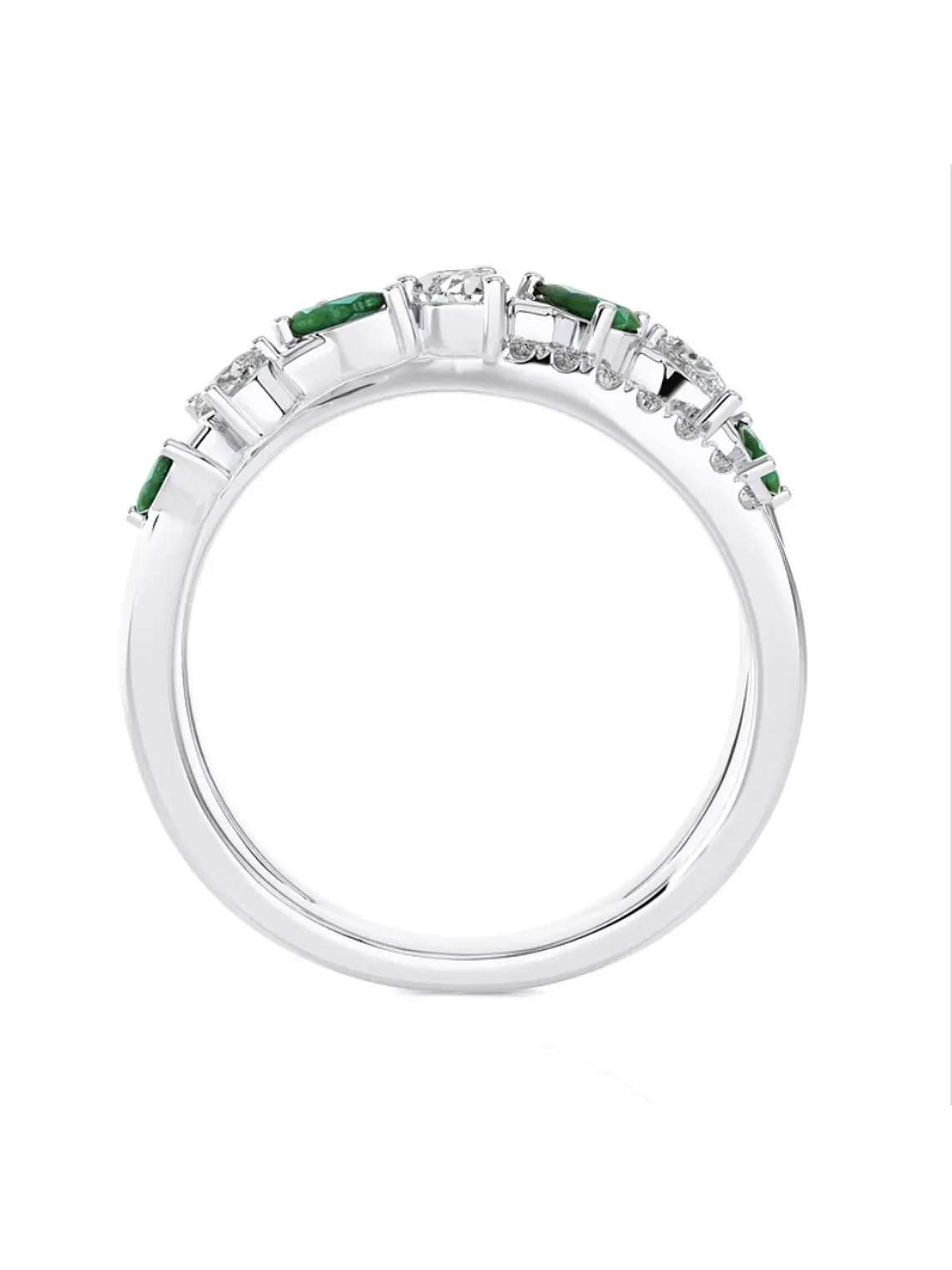 Anillo Cintillo Esmeraldas y Diamantes Naturales corte Pera o Gota en Oro Blanco 18K 2