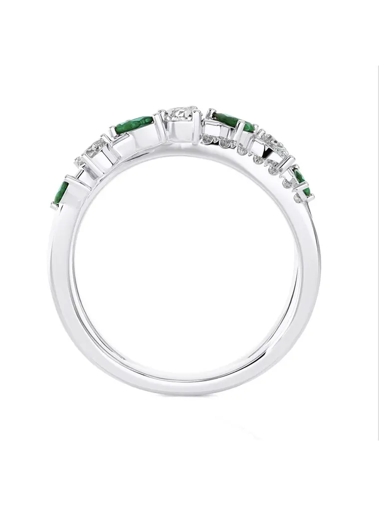 Anillo Cintillo Esmeraldas y Diamantes Naturales corte Pera o Gota en Oro Blanco 18K 2