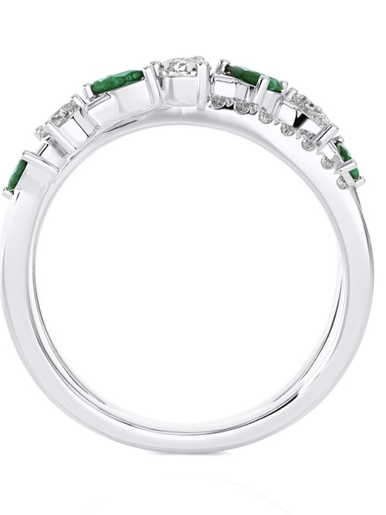 Anillo Cintillo Esmeraldas y Diamantes Naturales corte Pera o Gota en Oro Blanco 18K 2