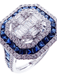Magnífico Maxi Anillo Zafiros Azules y Diamantes Naturales Oro Blanco 18K - Miniatura 1